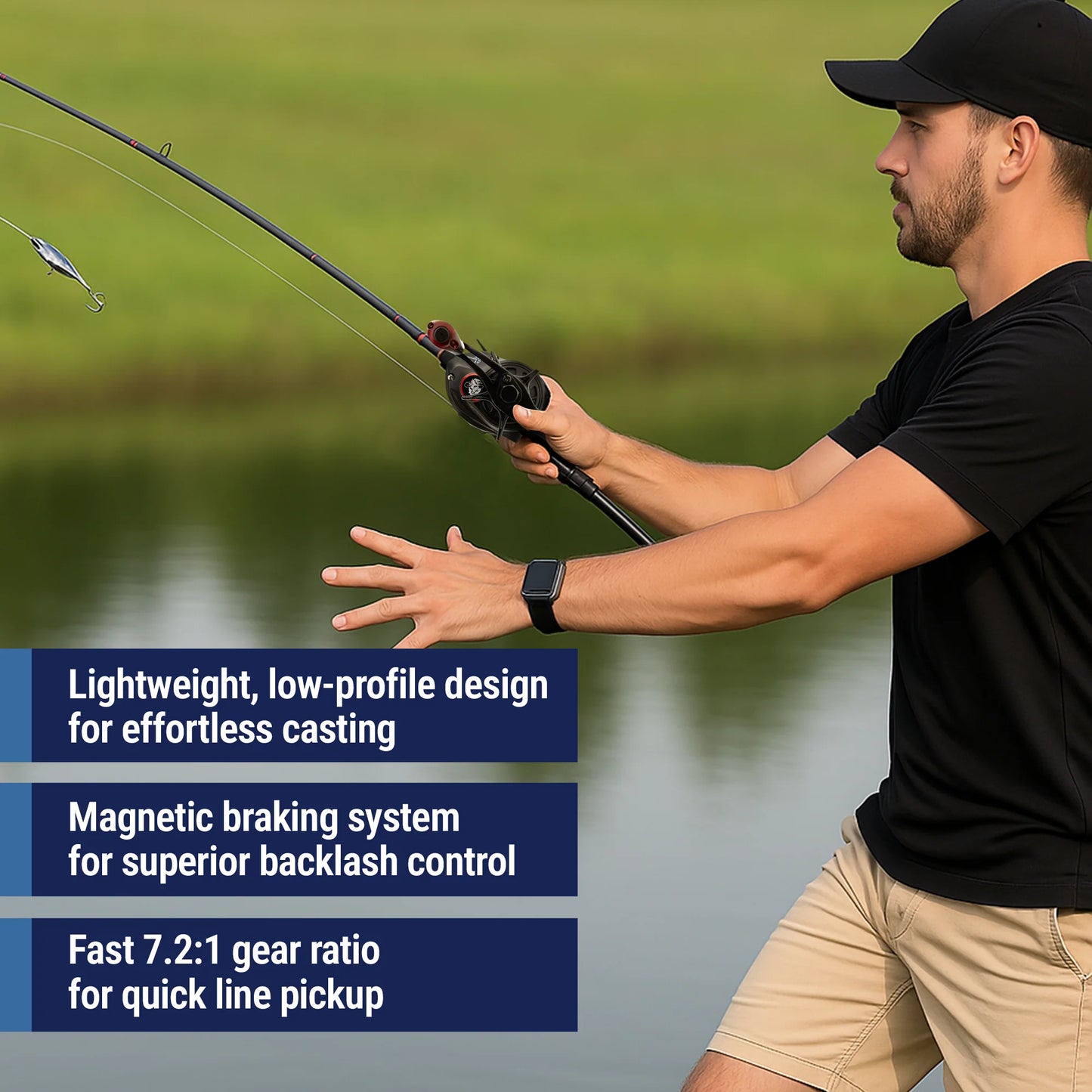 Reaction Tackle Baitcasting Fishing Reel – ReactCast Edition- High-Speed 7.3:1 Gear Ratio