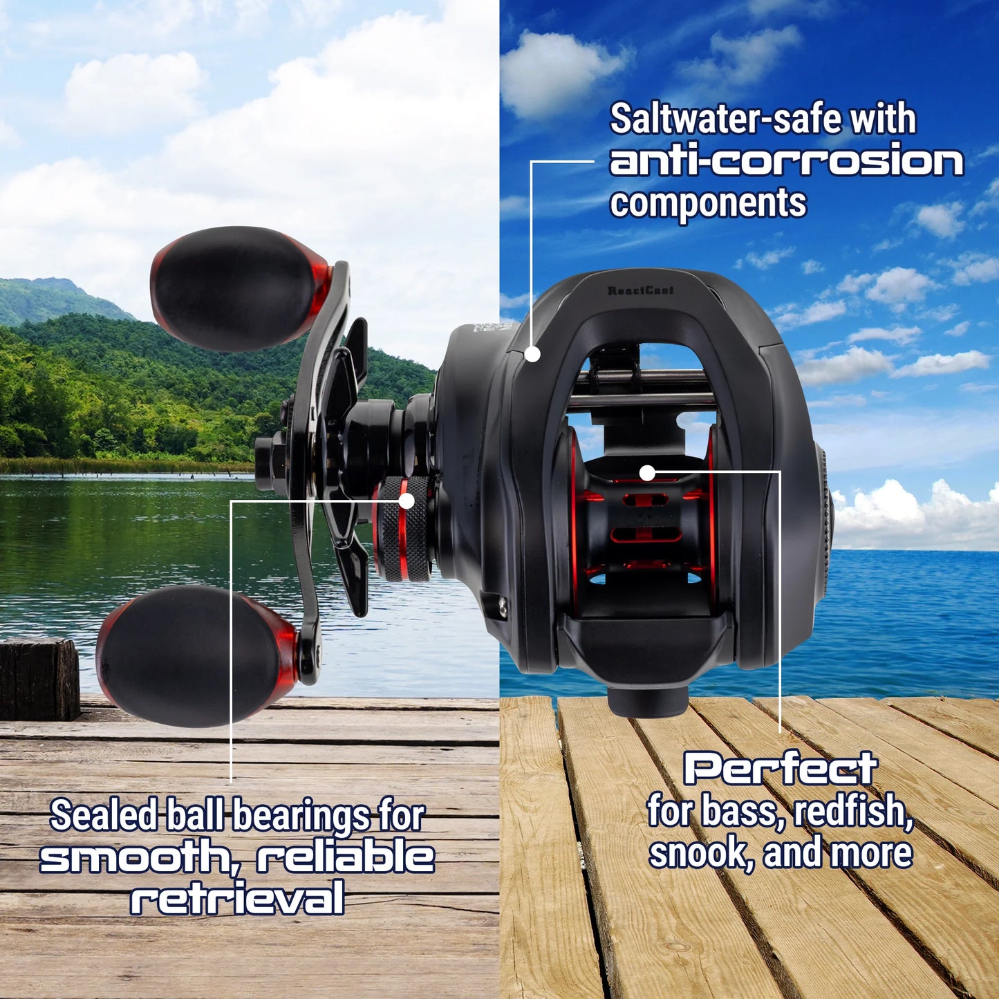 Reaction Tackle Baitcasting Fishing Reel – ReactCast Edition- High-Speed 7.3:1 Gear Ratio