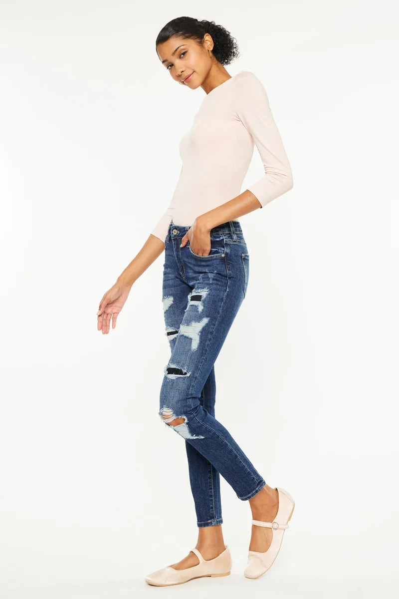 DISTRESSED MED RISE SUPER SKINNY JEANS