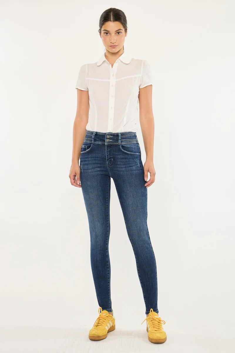 High Rise Double Button Skinny Jeans
