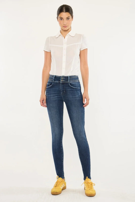 High Rise Double Button Skinny Jeans
