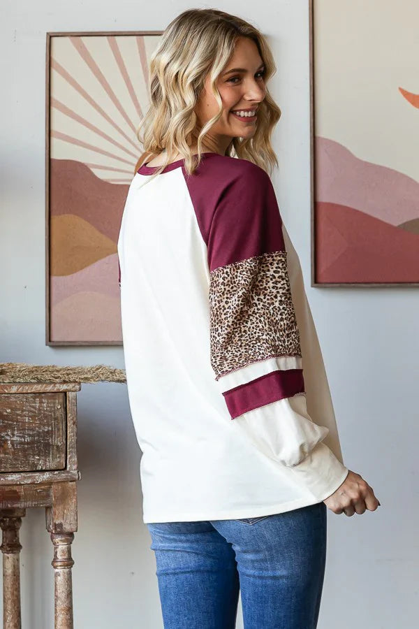Raglan Leopard Sleeve Top