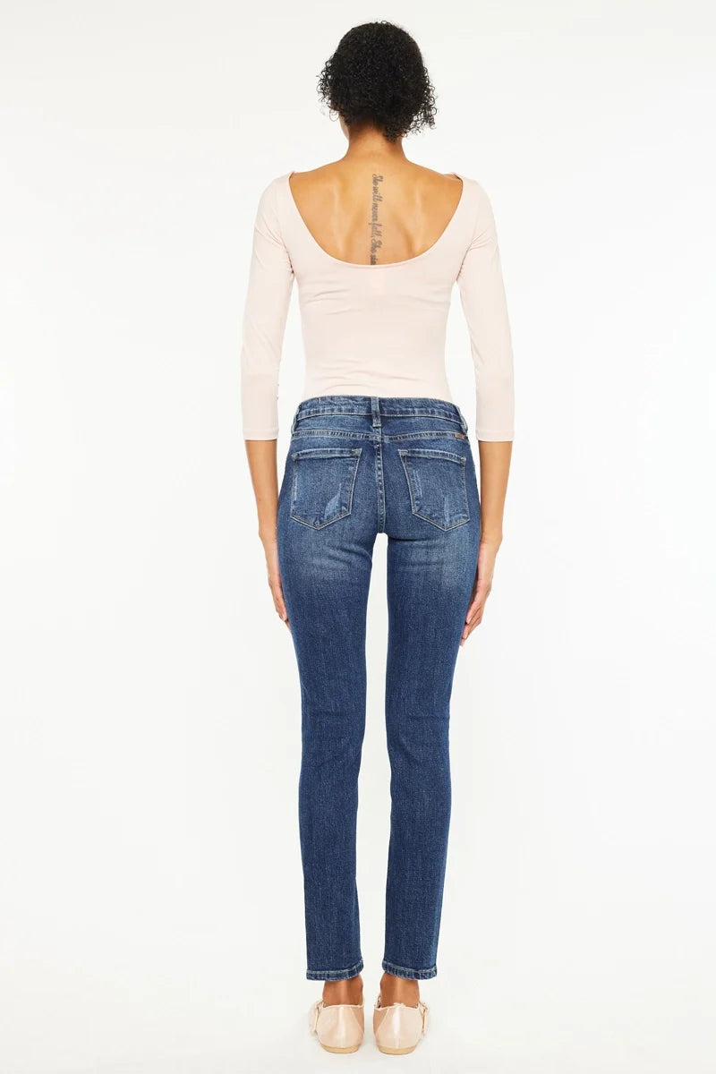 DISTRESSED MED RISE SUPER SKINNY JEANS