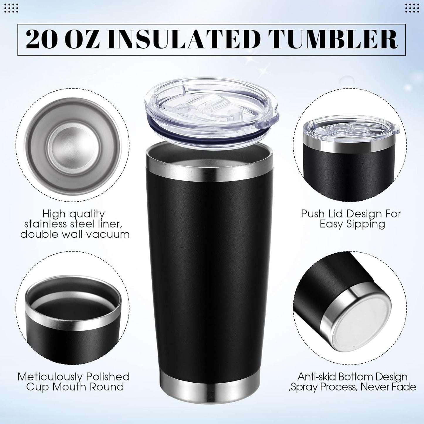 Coffee Mugs- 20 oz Double Wall Insulated Tumbler with Lid