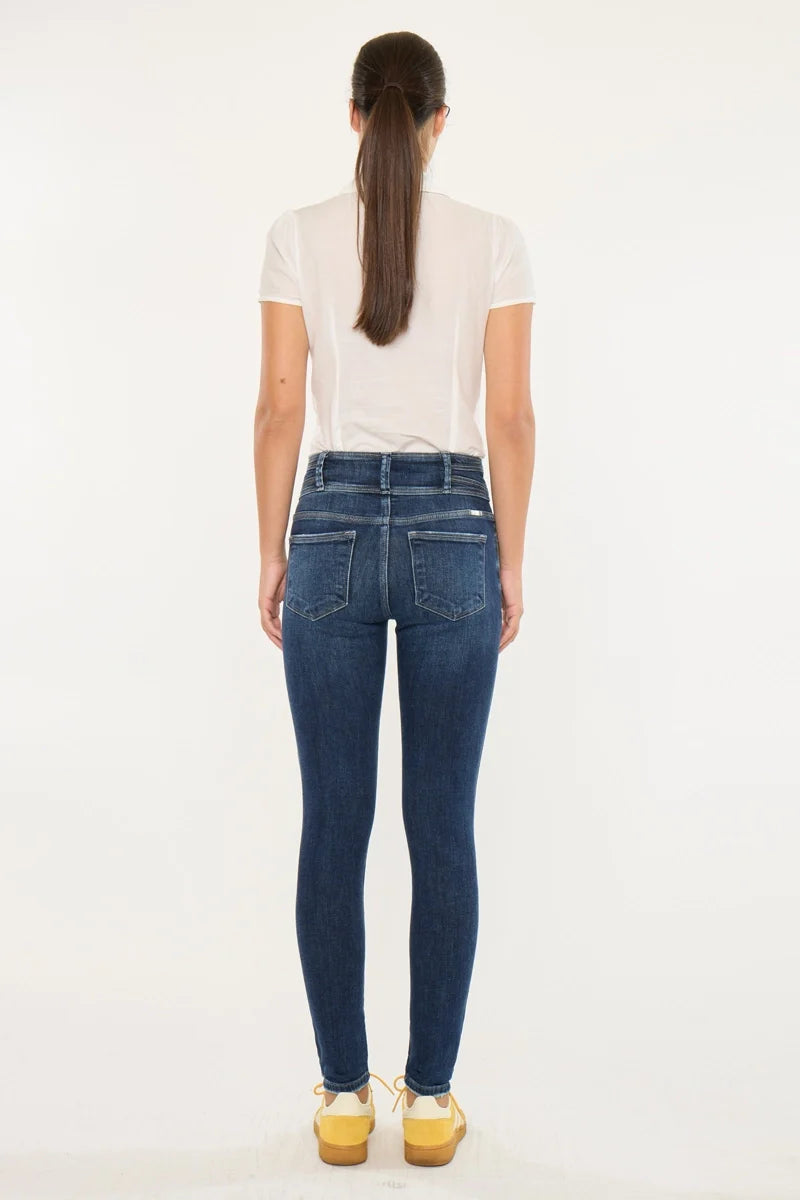 High Rise Double Button Skinny Jeans