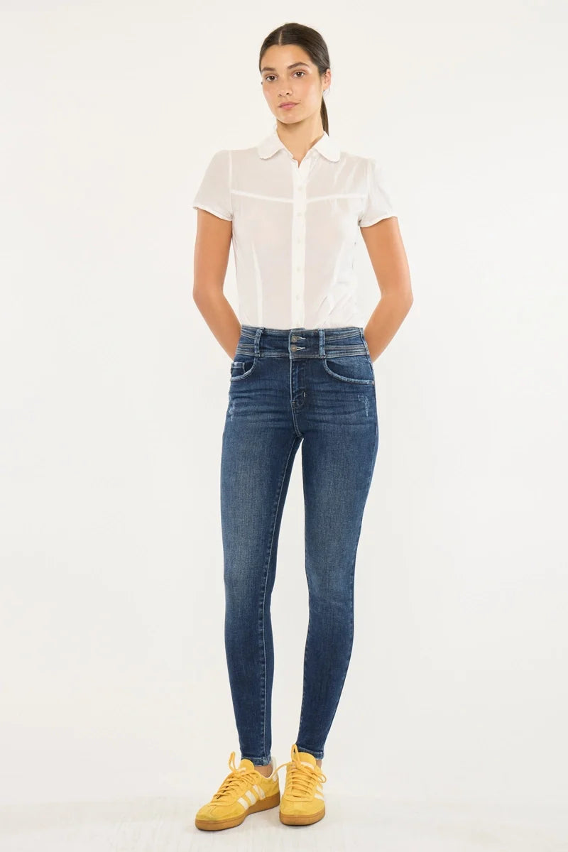 High Rise Double Button Skinny Jeans