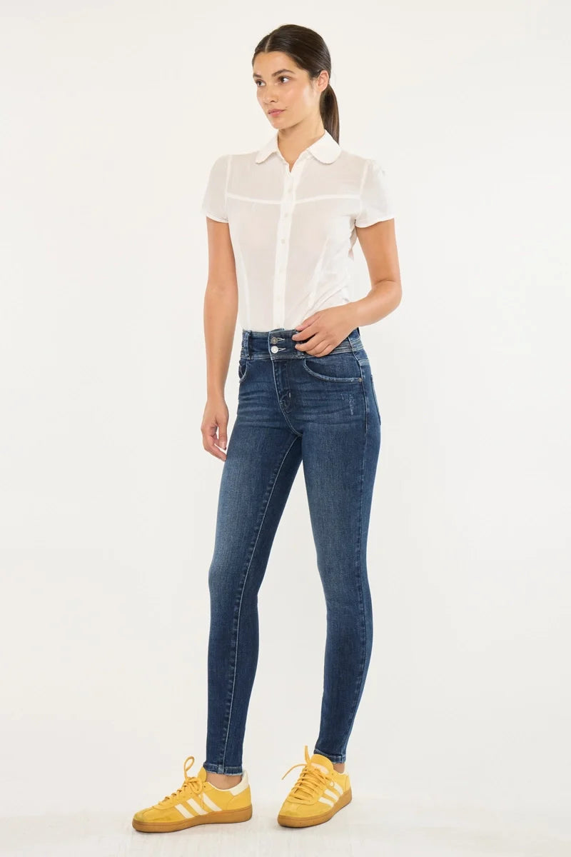 High Rise Double Button Skinny Jeans