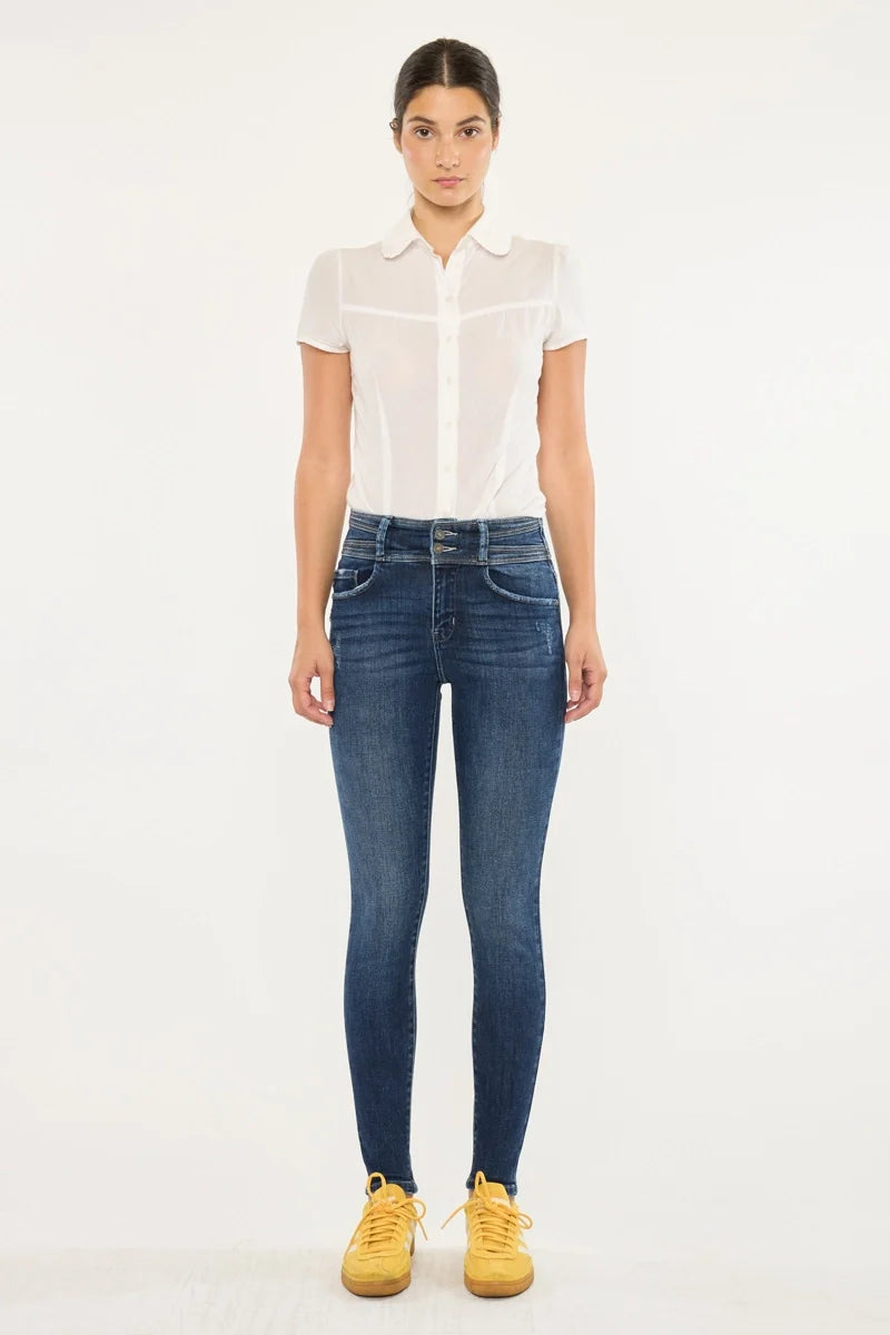 High Rise Double Button Skinny Jeans