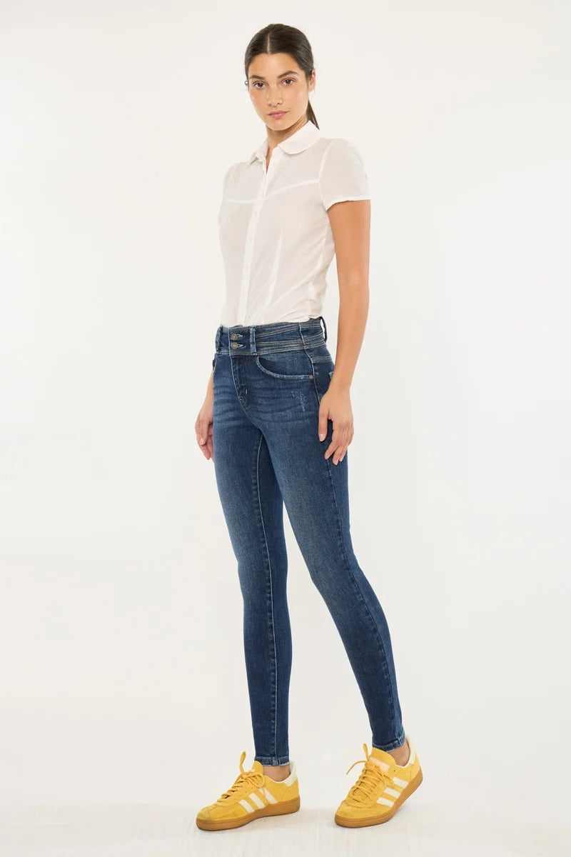 High Rise Double Button Skinny Jeans