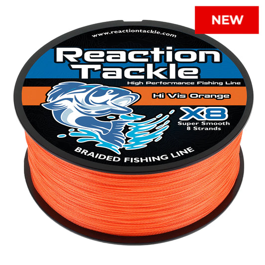 Reaction Tackle X8 Braided Fishing Line - Hi-Vis Orange 8 Strand
